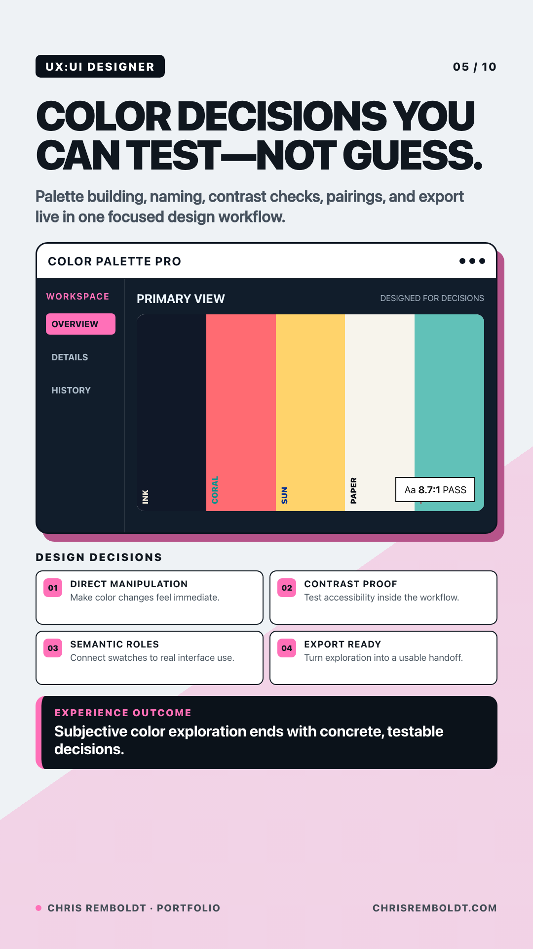 Color Palette Pro interface study showing a color decision workflow